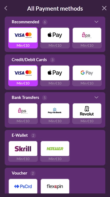 SlotRave payment methods mobile screen