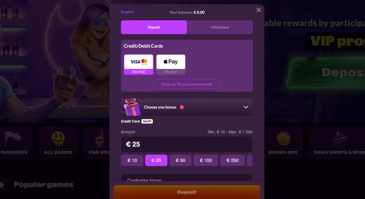 SlotRave cashier payment popup